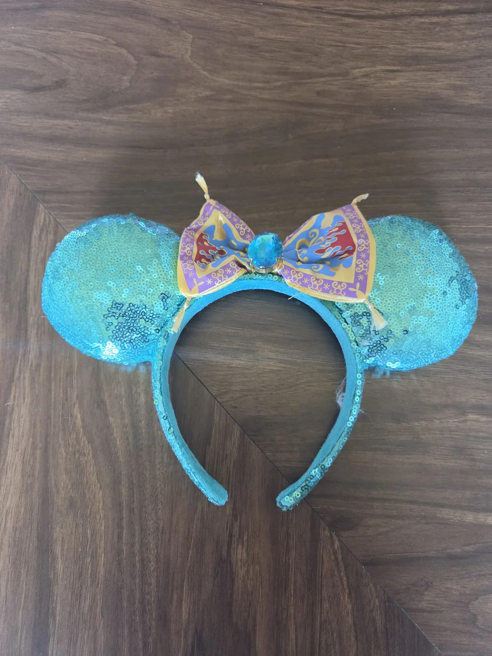Disney~  JASMINE ~ Aladdin Magic Carpet Bow~ SEQUINED MINNIE EARS ~Headband